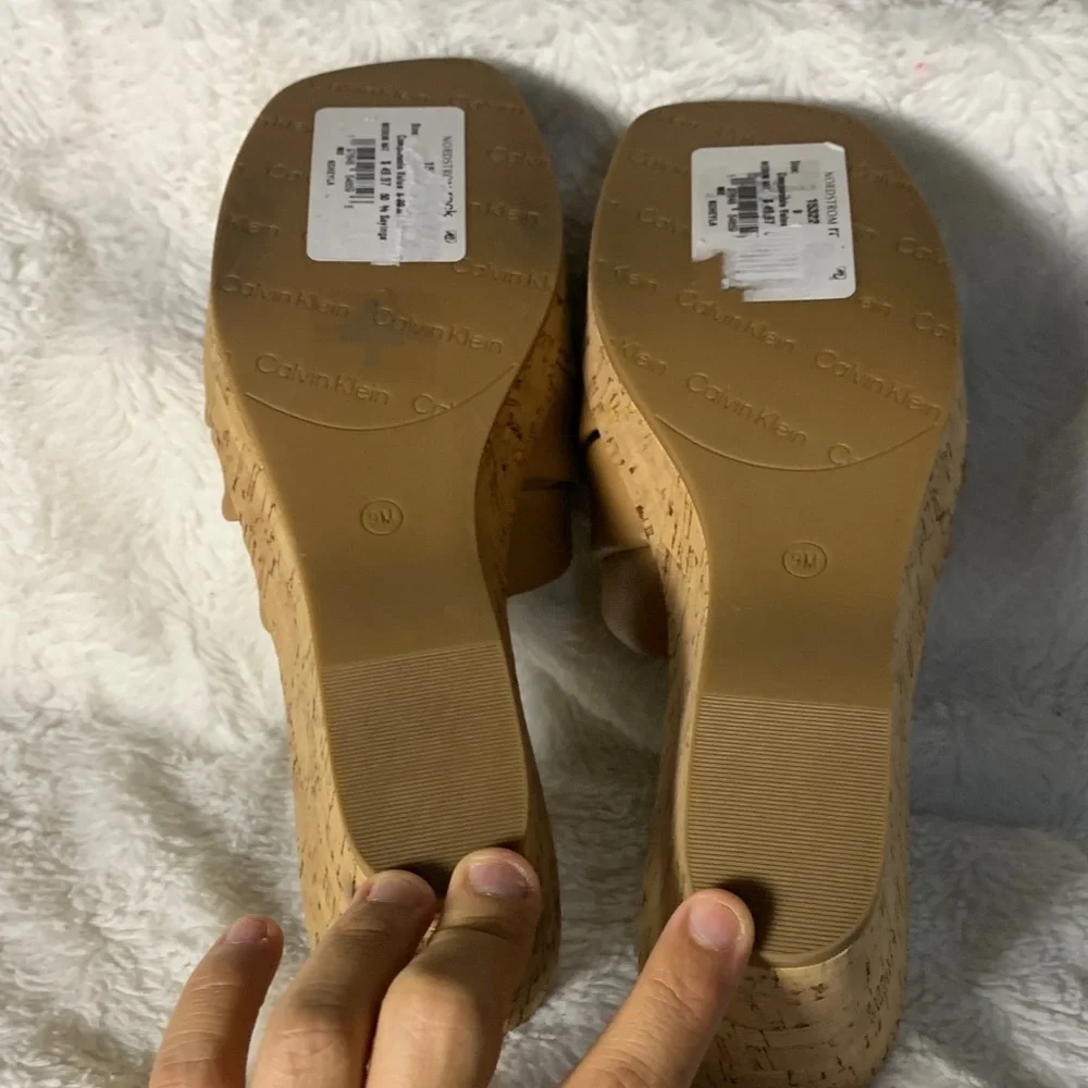 NWOT Calvin Klein Women's Beige Wedge Sandals - Picture 7 of 7